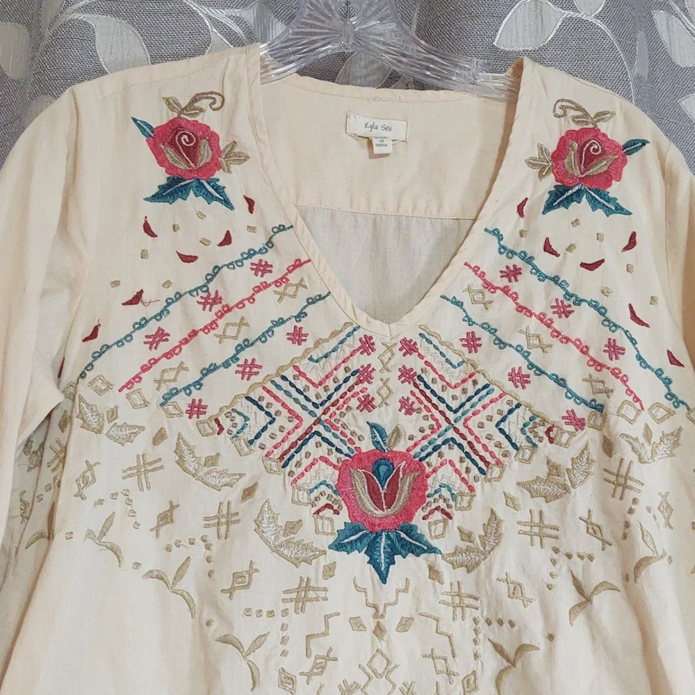 Kyla Seo Embroidered Cream Women's Top size S
